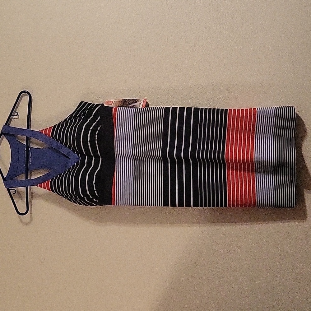 NWT Zeroxposur Celeste Blue Orange White Stripe Activewear Swim Dress Sz Large